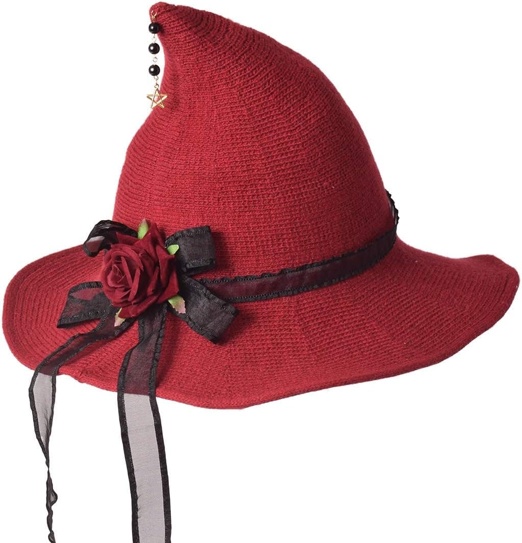 BPURB Women Felt Wool Witch Hat Knitted Cap Halloween Wizard Cap Mardi Gras Hat Headwear