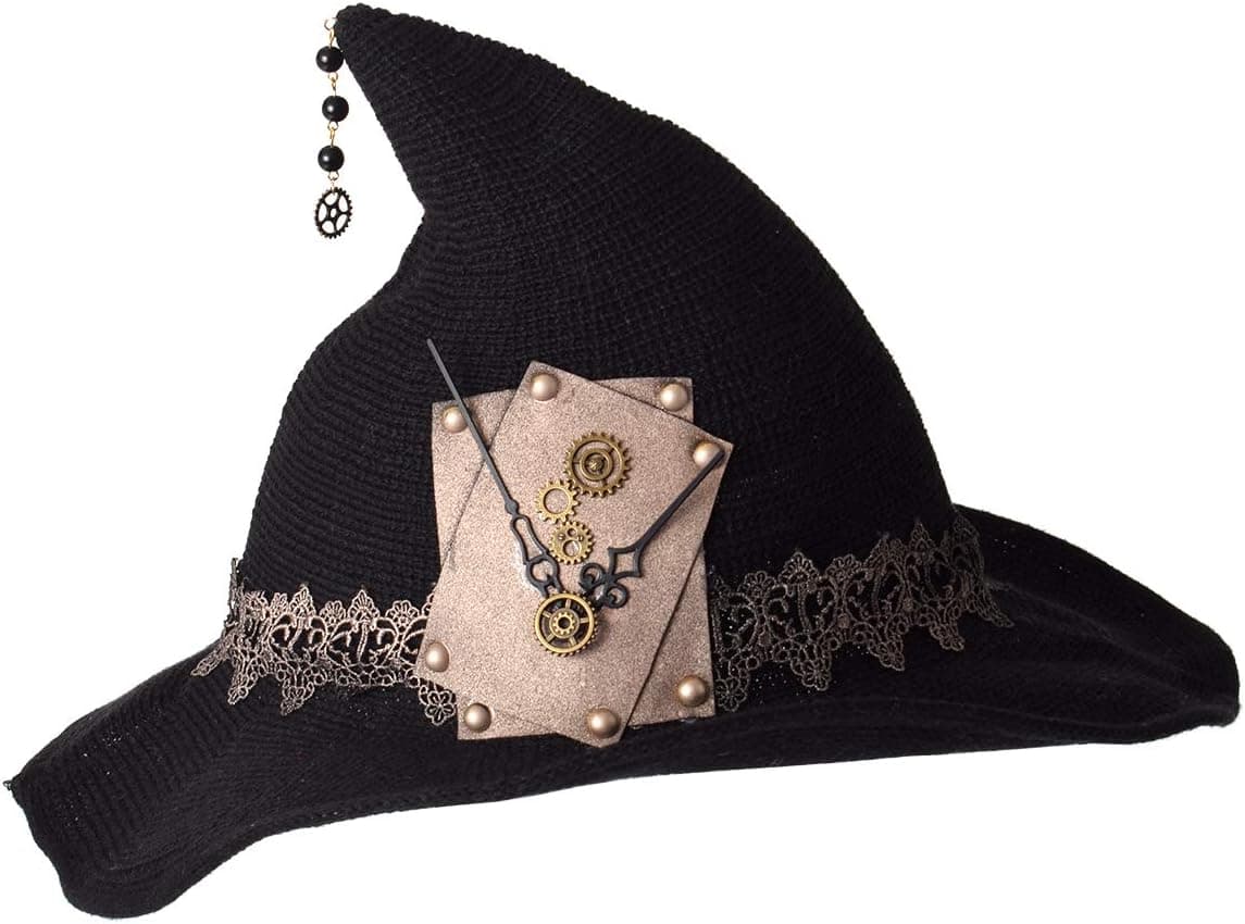 BPURB Women Felt Wool Witch Hat Knitted Cap Halloween Wizard Cap Mardi Gras Hat Headwear